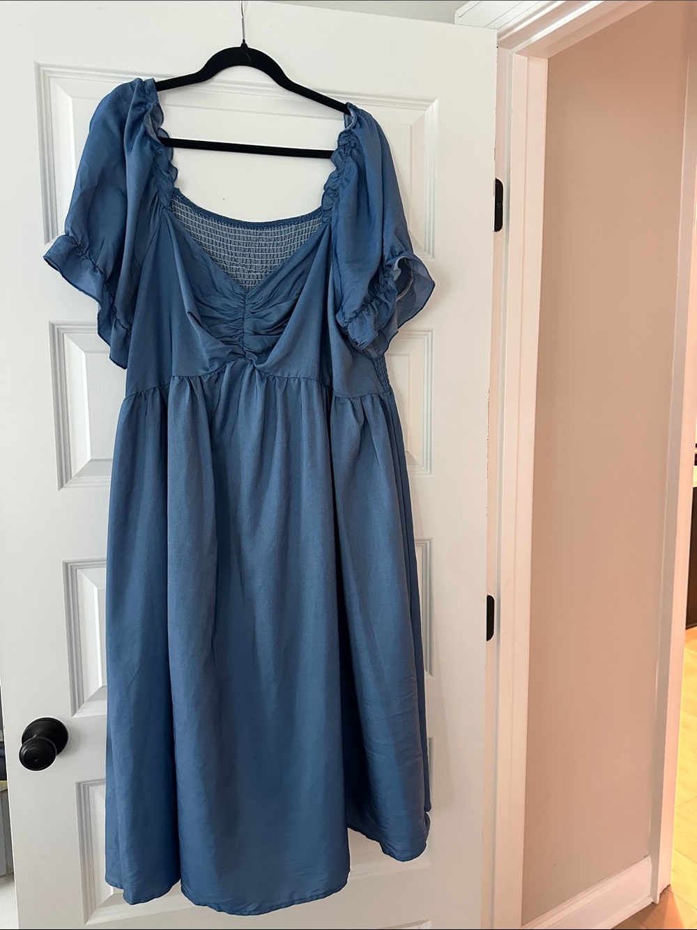 Blue Midi Ruffled Sleeve Dress